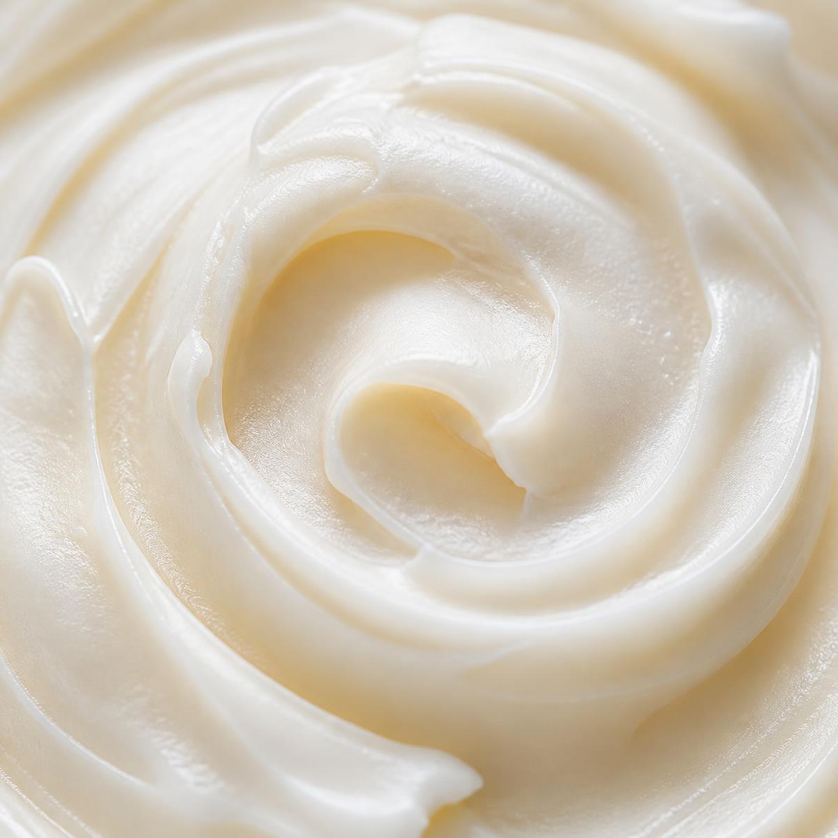 Close-up texture of whipped cream-coloured tallow balm